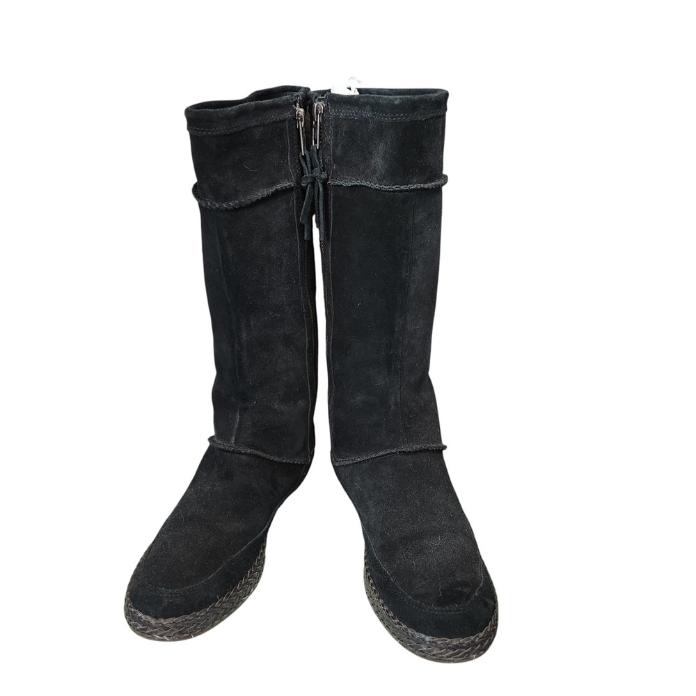 UGG Emerie Knee High Flat Boots Black Genuine Suede Tassel Charm Size 8 Boho - Picture 7 of 11